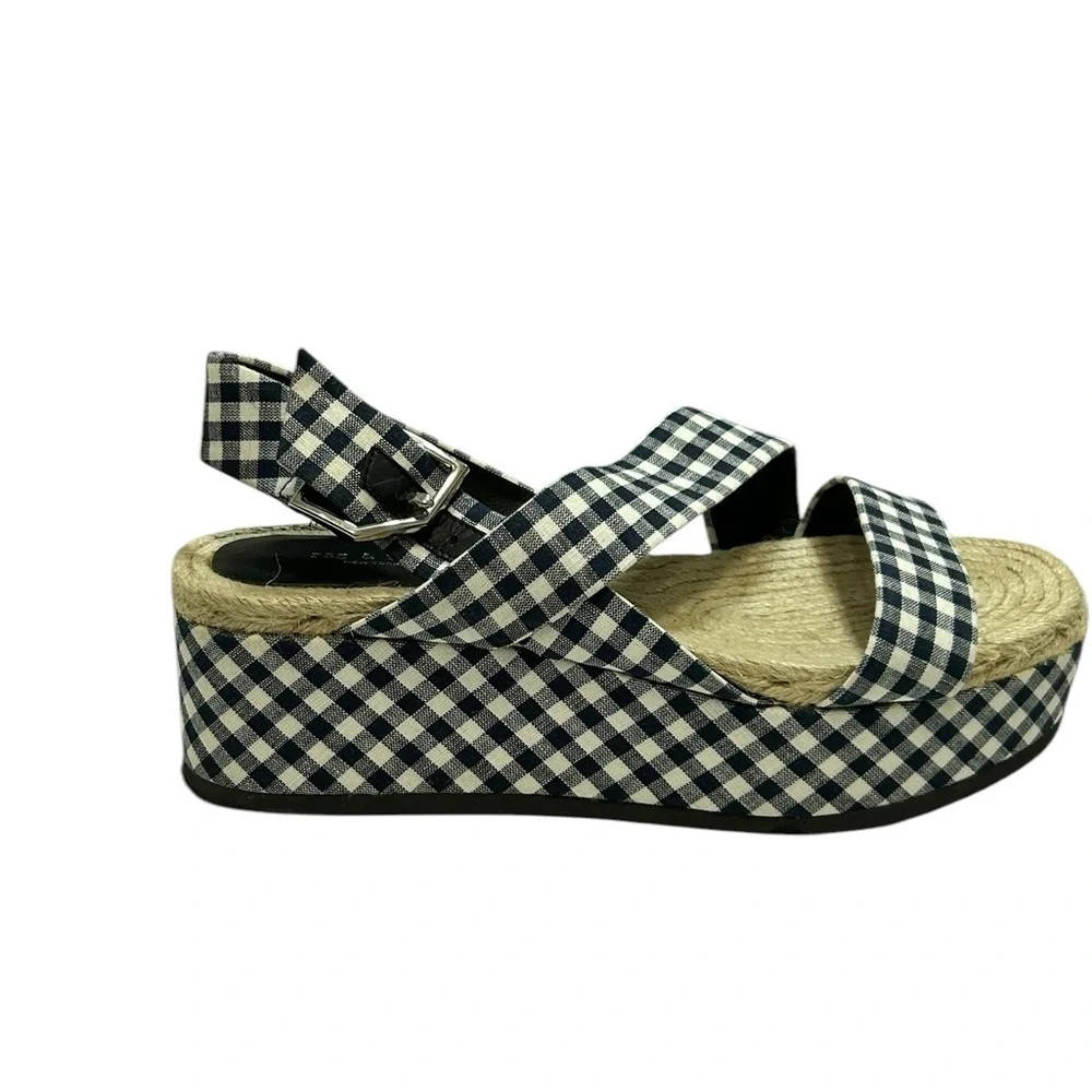 Rag & Bone Checkered Gingham Ankle Strap Megan Platform Sandals 7.5 Blue White